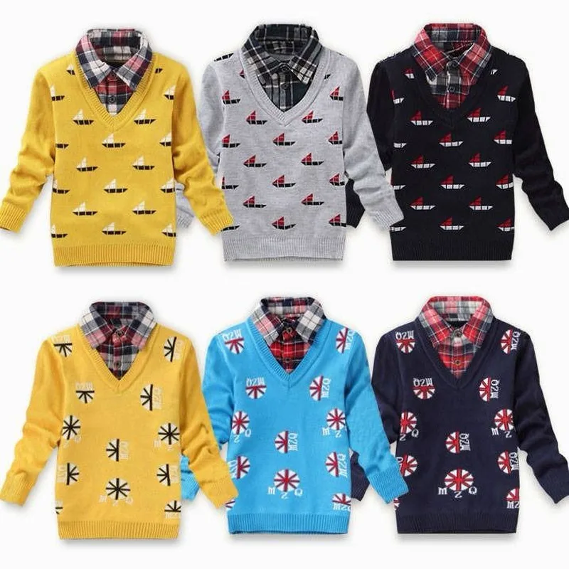 Детский свитер для мальчиков Осень зима 2019 Трикотажная хлопковая одежда малышей
