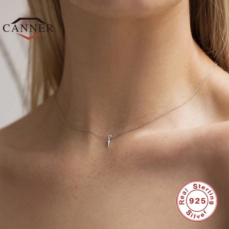CANNER-collar de plata de primera ley con diamantes para mujer, Gargantilla, plata esterlina 925, diseño geométrico, Mini remache, clavícula