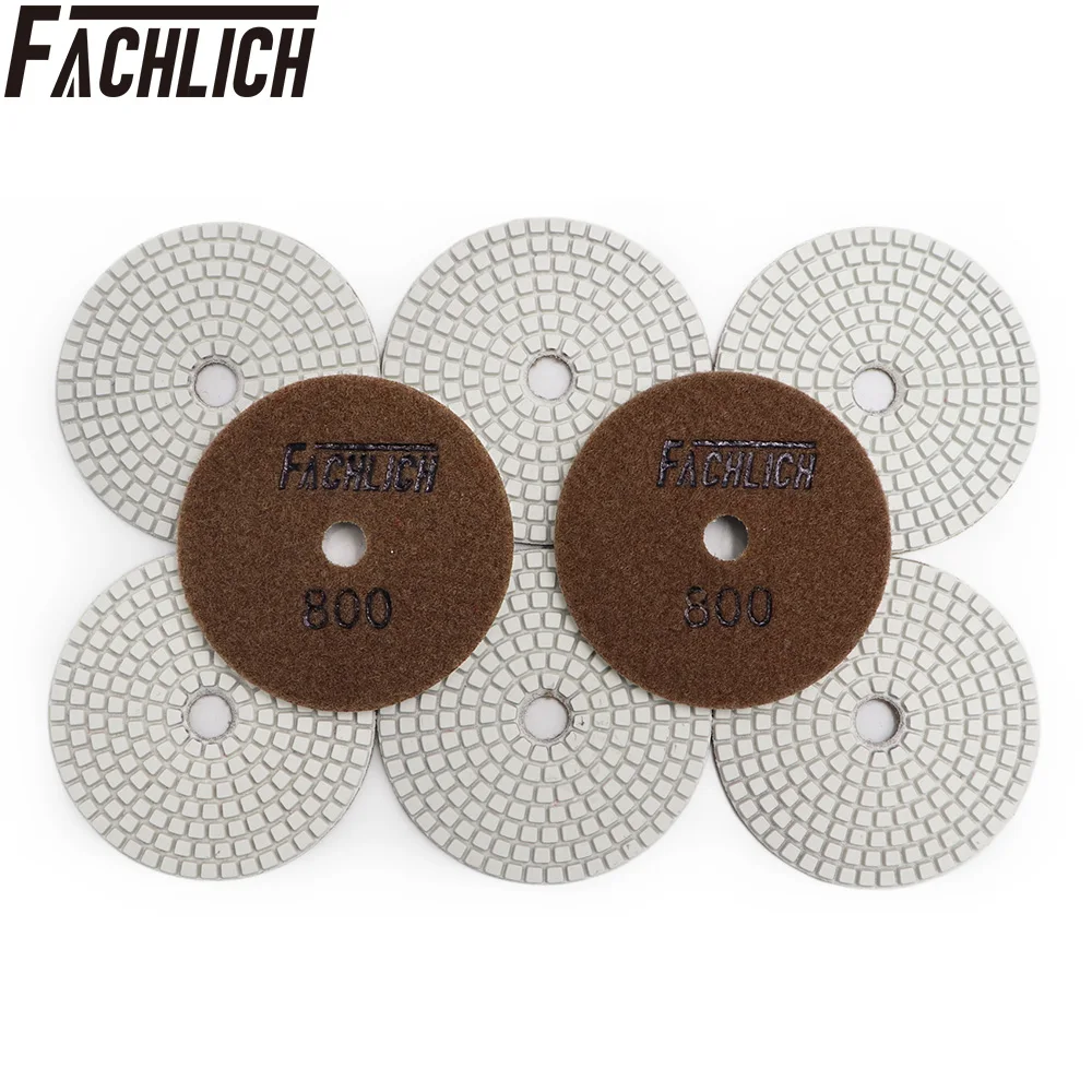 

FACHLICH 8pcs/set Wet Diamond Flexible Polishing Pads For Granite Marble Resin Bond Sanding Disc Grit 800 Dia 4inch/100mm