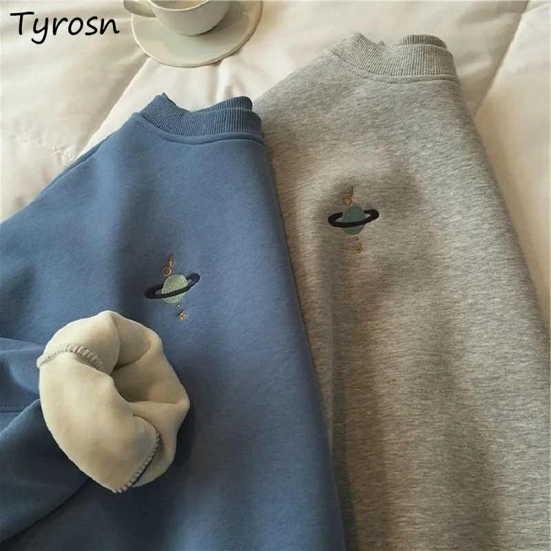 Женские свитшоты с вышивкой планеты Осенние популярные теплые свободные милые