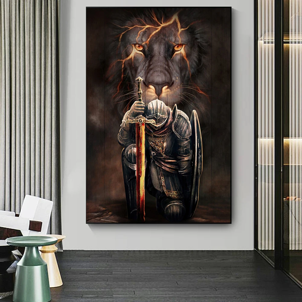 

Easter Day Gifts Knight Poster Christian Lion And The Armor Of Faith Canvas Painting Abstract Art Picture Living Room Home Decor