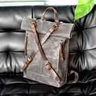 Винтажный Холщовый кожаный водонепроницаемый рюкзак Mochila Rolltop 25 л, походный рюкзак, сумка с защитой от кражи, для путешествий