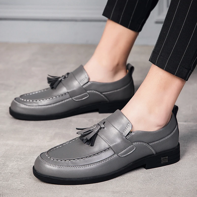 Лоферы роскошные мужские кожаные туфли без шнуровки повседневные на плоской