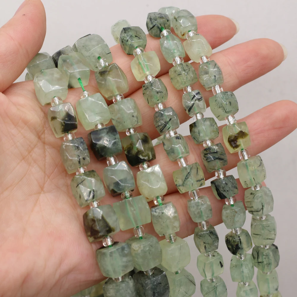 

Semi-precious stone rectangular beads Natural Green Rutilated Quartz For Jewelry Making Necklace Bracelet 11mm