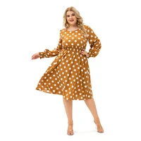 womens 2021 autumn womens clothing new large size long sleeved polka dots playful waist office party a line mid length dress
