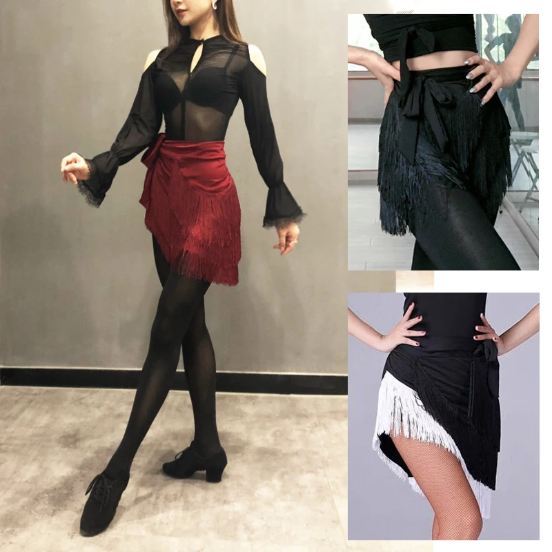 

New Latin Dance Skirt Three-Layer Tassel Short Hip Scard Female Practice Clothes Rumba Tango Samba Salsa Fringe Clothing DQL4784