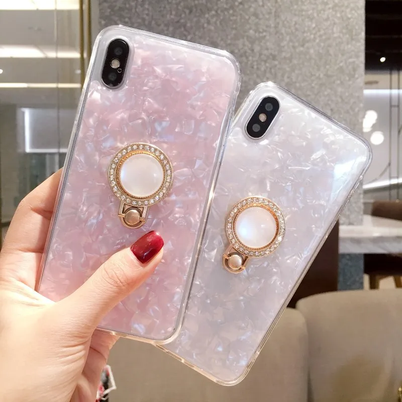 

Dream Shell Ring Holder Phone Case For iPhone 13 12 11Pro Max XR XS Max X 7 8 Plus SE 2 12Pro 12Max Kickstand Glitter Back Cover