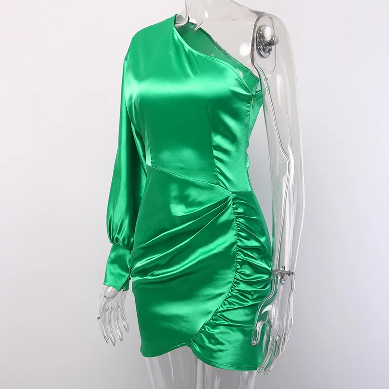 Пикантный Шелковый Атласный мини-осеннее платье с рюшами женское вечернее одним