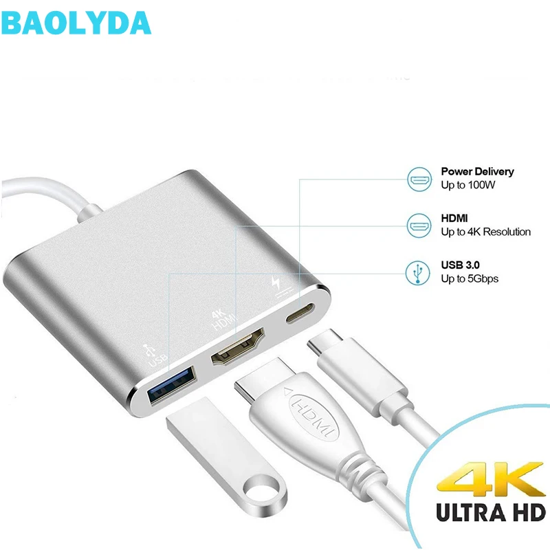 Baolyda Type C к HDMI концентратор адаптер 4K Thunderbolt 3 док станция USB многопортовый для