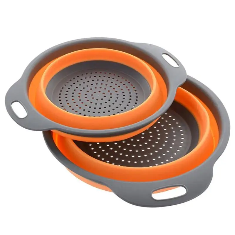 Silicone Foldable Drain Basket Strainer Collapsible Drainer Vegetable Fruit Washing Colander With Handle Kitchen Gadget Tools |