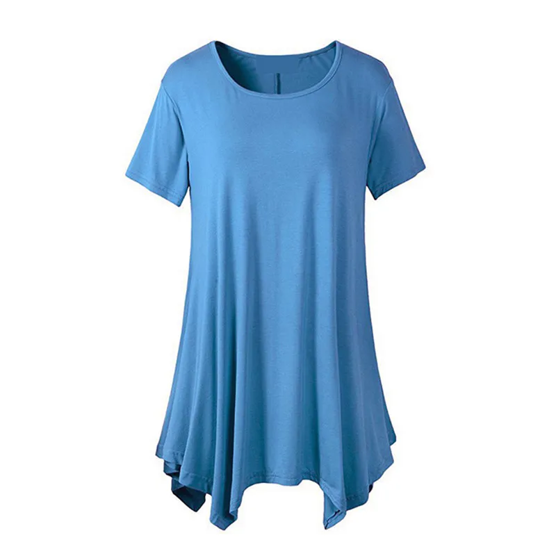 

Женские Асимметричные футболки с коротким рукавом, летние свободные повседневные хлопковые топы с круглым вырезом, женские спортивные фут...