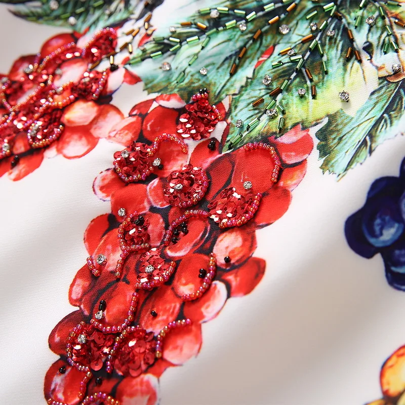 

and American European women's clothing 2021 The new spring Short sleeve nail bead Grapes are printed Fashionable dress