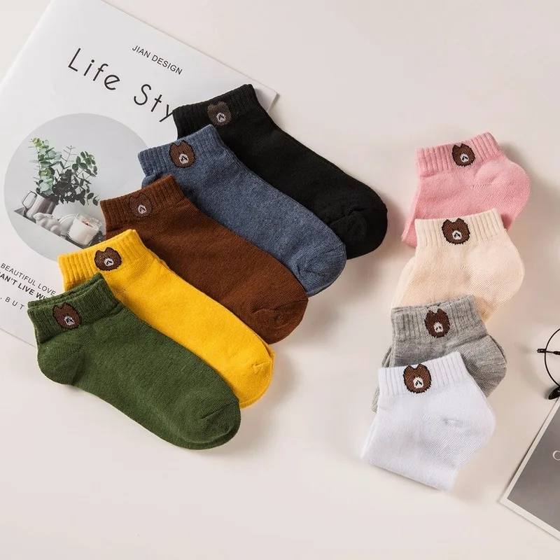 5 пар носков ярких цветов с рисунком медведя Тапочки Женские милые дышащие