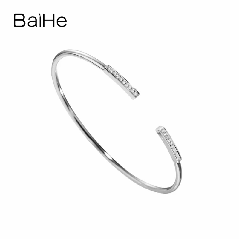 White Gold BAIHE Твердые 18 К желтое золото 0.12ct Сертифицированный H/SI натуральные бриллианты свадебные женские ювелирные изделия модный подарок браслет - Цвет камня: White Gold