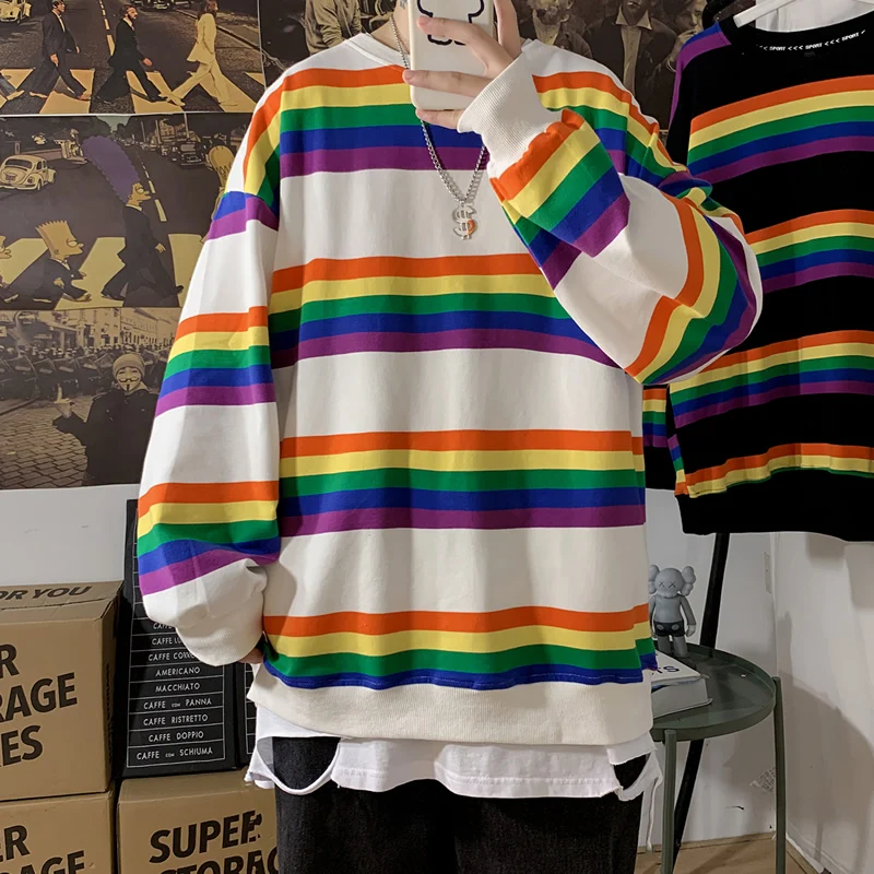 

Осень-весна 2021, толстовка с капюшоном для мужчин, полосатый Свободный пуловер в стиле хип-хоп, панк, Уличная Повседневная модная одежда