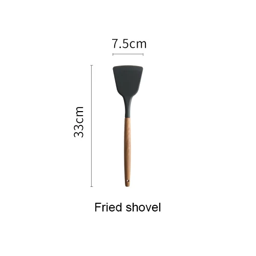 Fried shovel Силиконовые кухонные инструменты Наборы для приготовления пищи суповая ложка лопатка антипригарная лопата с деревянной ручкой специальная термостойкая конструкция - Цвет: Fried shovel