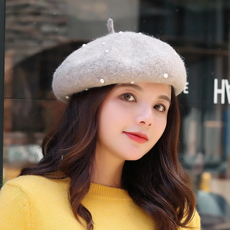 USPOP Berets women's hats wool beret female pearl decorated berets Warm winter hat caps | Аксессуары для одежды
