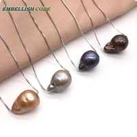 12mm hot simple small baroque pearl fireball pear charming pendant blue black gray coffee yellow golden box chain 16 18inch