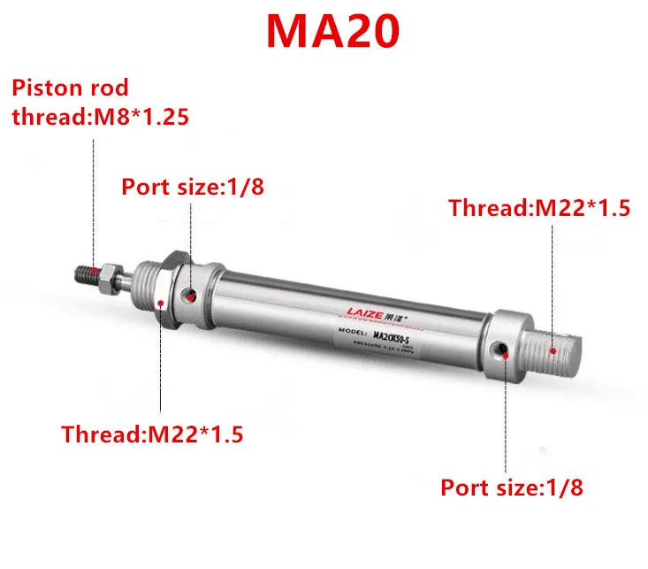 

Freeshipping Stainless Steel Pneumatic cylinder with magnet MA20 bore 20mm stroke 25-500mm double acting Single Rod Air Cylinder