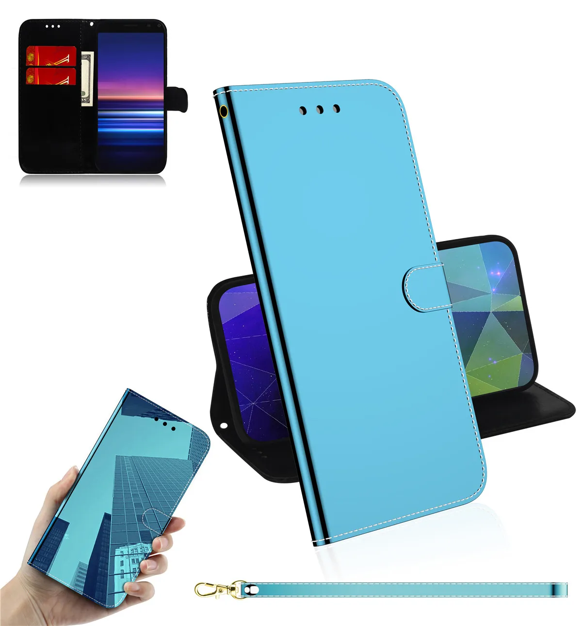 Имитационное зеркало флип чехол для LG Q60/LG K50 противоударный с подставкой и