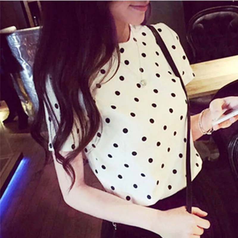 

Women T-Shirt Spring And Summer New Fashion Korean Version Women's Simple Casual O-Neck Lovely Wave Point Short-Sleeved T-Shirts