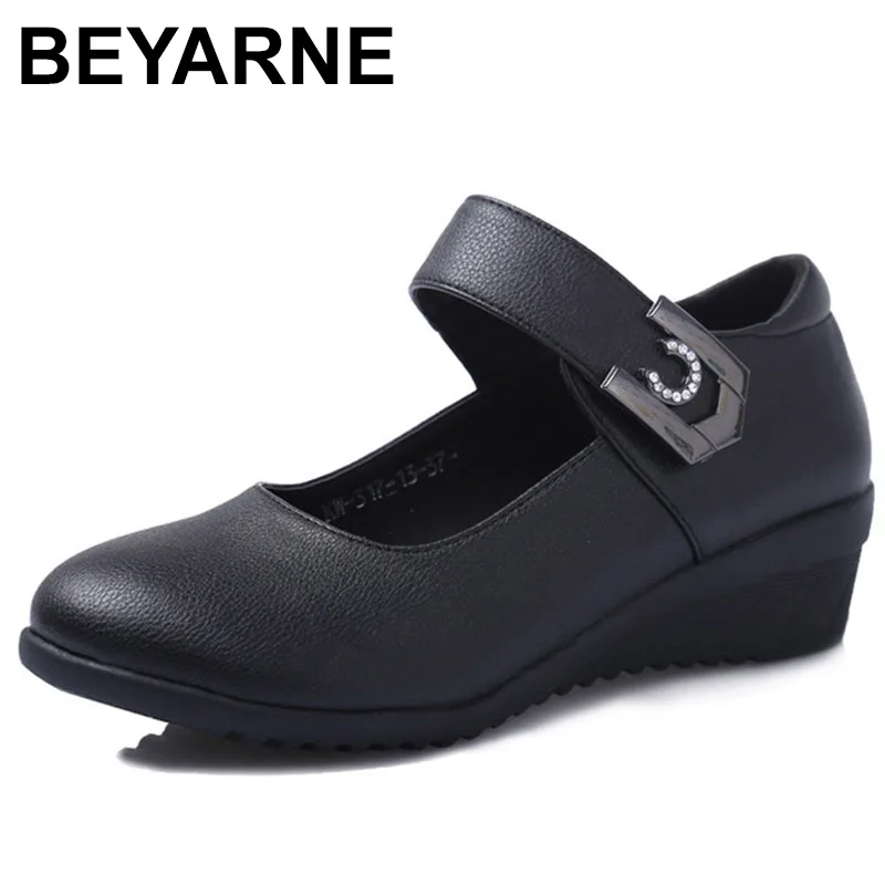 

BEYARNE Women Wedges Square Latin Tango Dance Shoes Female Jazz Leather Platform Shoes Ladies Round Toe Dancing Shoes