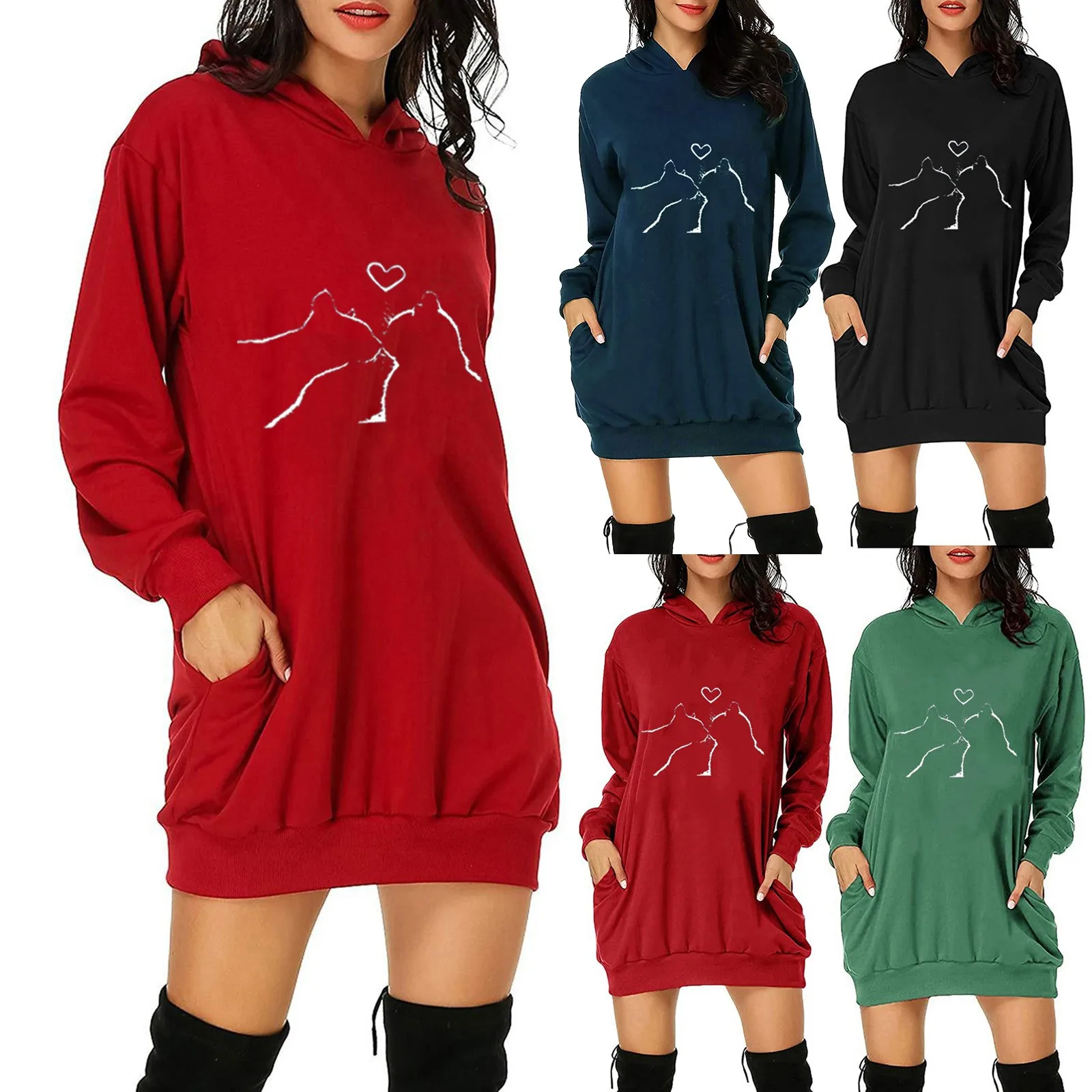 Женское платье-свитшот с длинным рукавом и карманами | Женская одежда