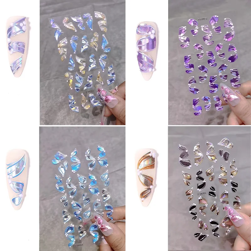 

5D Laser Nail Stickers Embossed Three-dimensional Ribbon Nails Water Slide Decals DIY Streamer Nail Sticker Nails Art Decoration