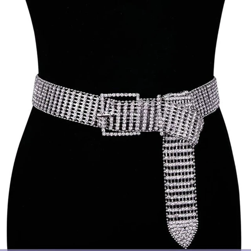 

Luxury Rhinestone Belt For Women Bright Bride Wide Bling Shiny Crystal Diamond Long Waist Chain Belt Festival Party Belts Ladies