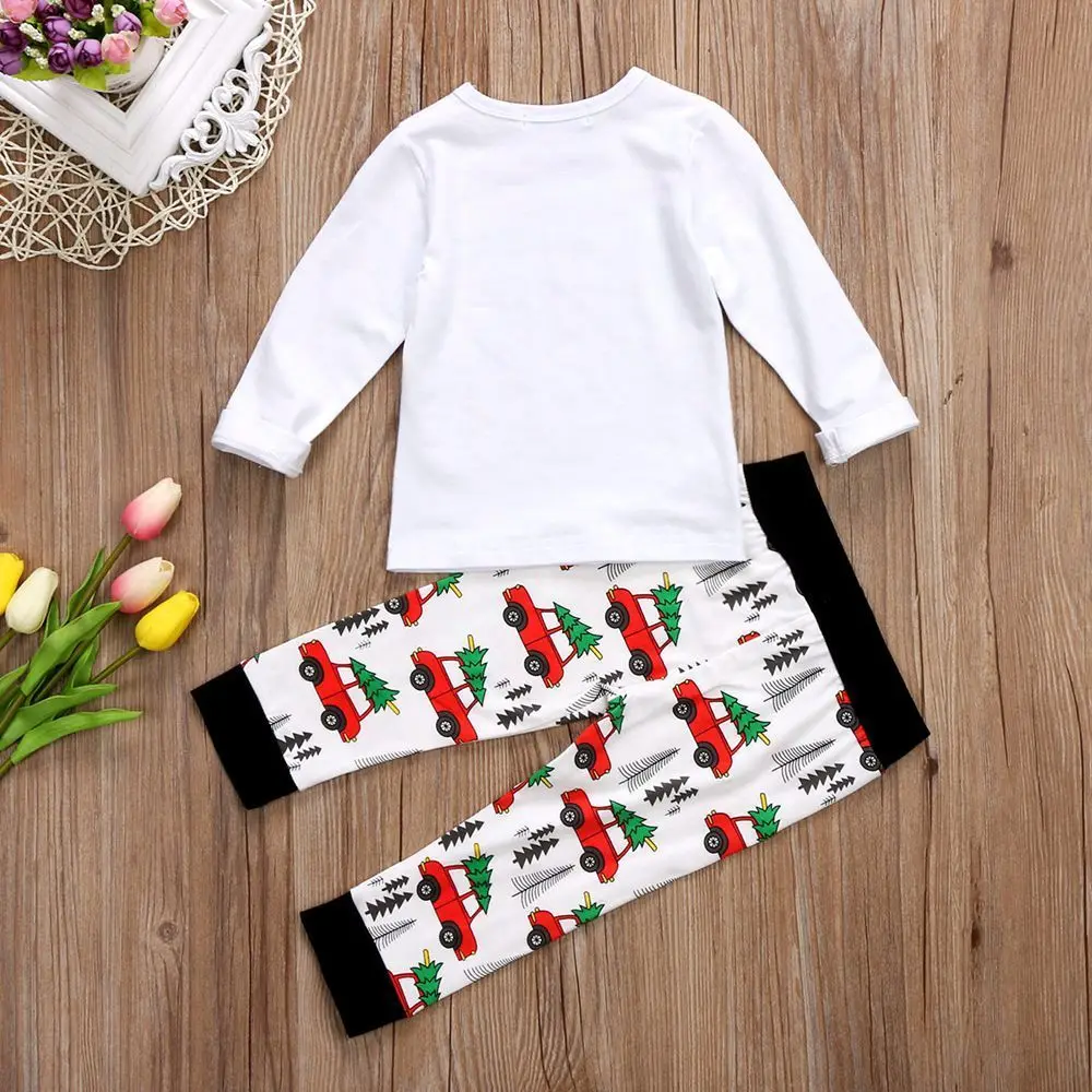

Boy Girl Christmas Long Sleeve Top + Cartoon Christmas Tree Printed Trousers