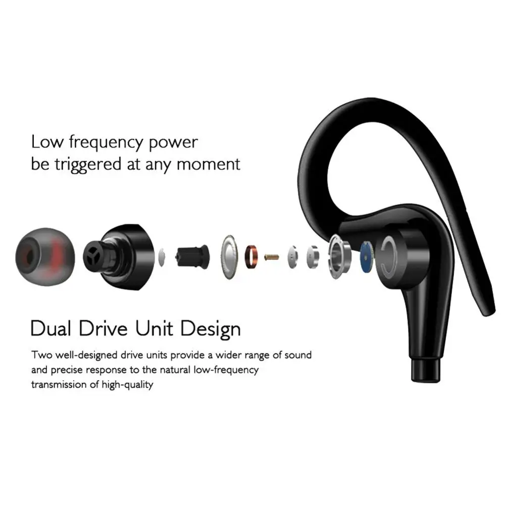 Проводные наушники с воспроизведением басов спортивные крючком для бега