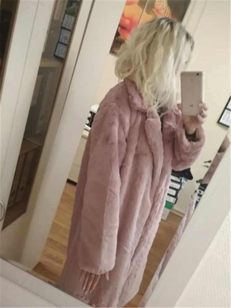 

Long Faux Rabbit Fur Coat Loose Lapel Thickened Large Size Plush Slimming Furry Jacket Women's Winter Autumn Turn-down Collar