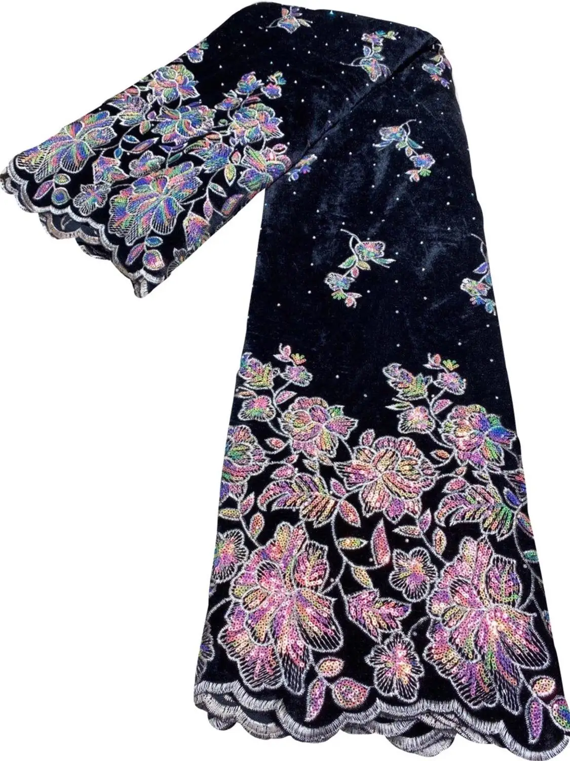 

Высококачественная черная бархатная нигерийская блестящая кружевная ткань с блестками/камнями, французский сетчатый кружевной материал д...