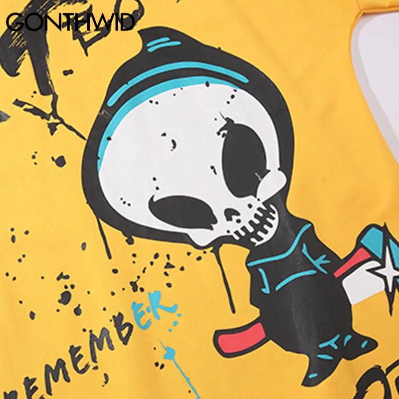 

GONTHWID Tshirts Streetwear Hip Hop Graffiti Cartoon Grim Reaper Print Punk Rock Gothic Tees Shirts Harajuku Casual Loose Tops