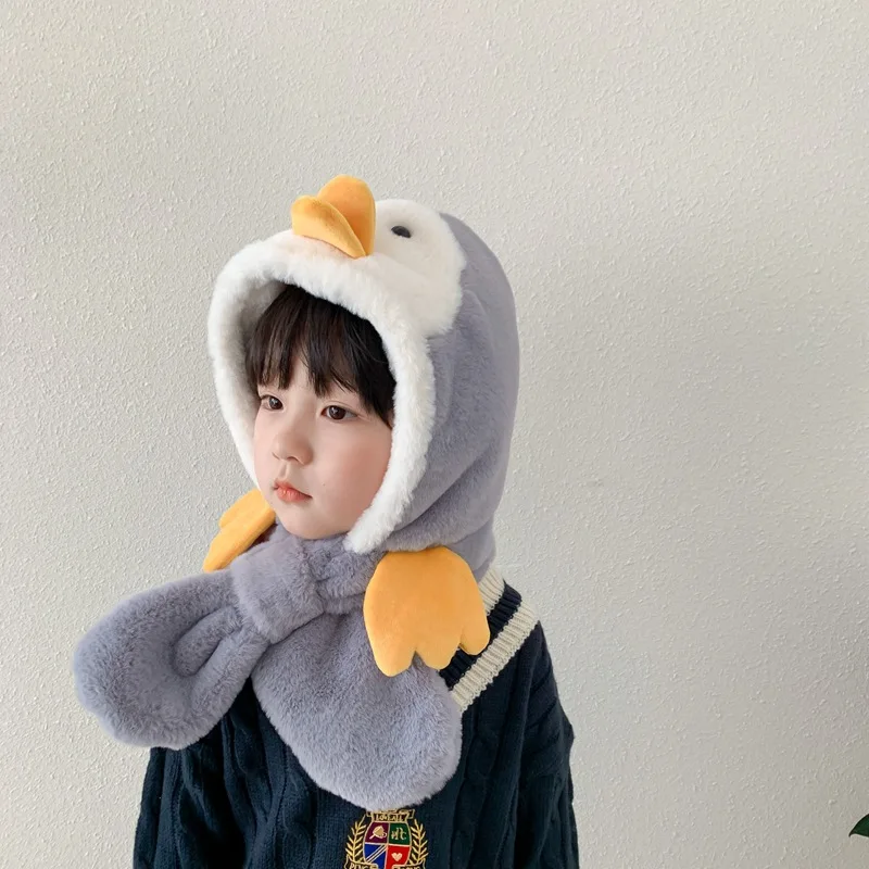 

Little penguin hat scarf children autumn winter cute hats boys girls warm accessories for 1-6Y kids Japanese Korean style