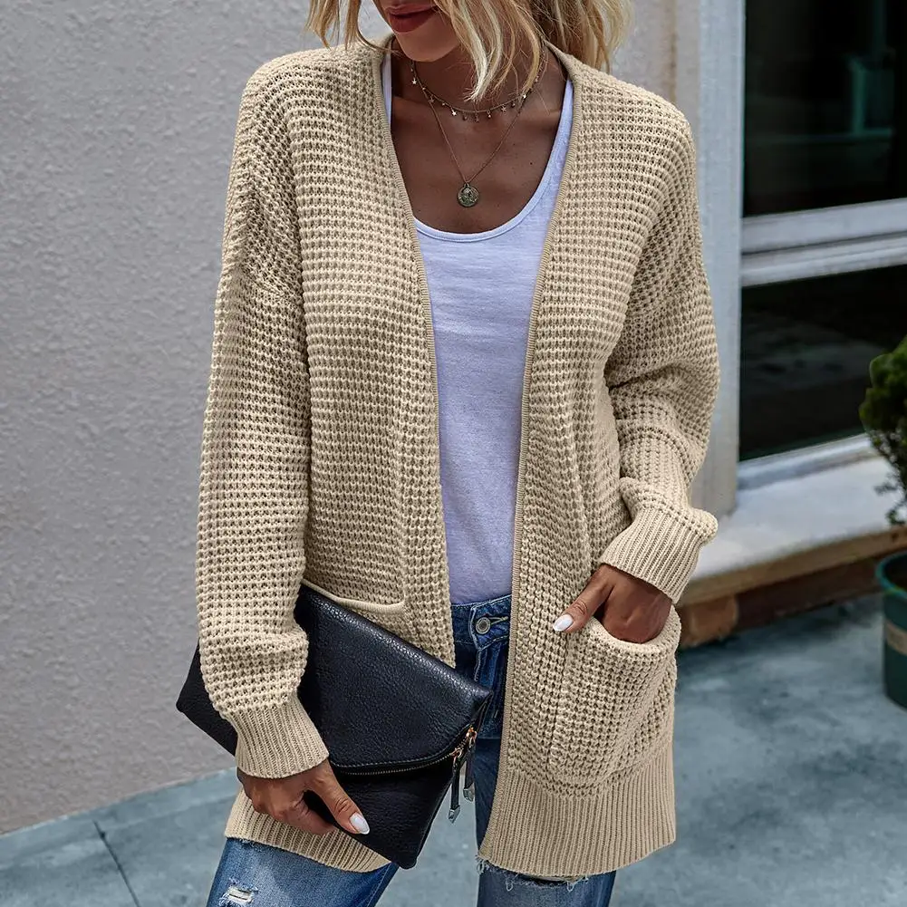 Женский Повседневный Вязаный Кардиган с длинным рукавом и карманами| |