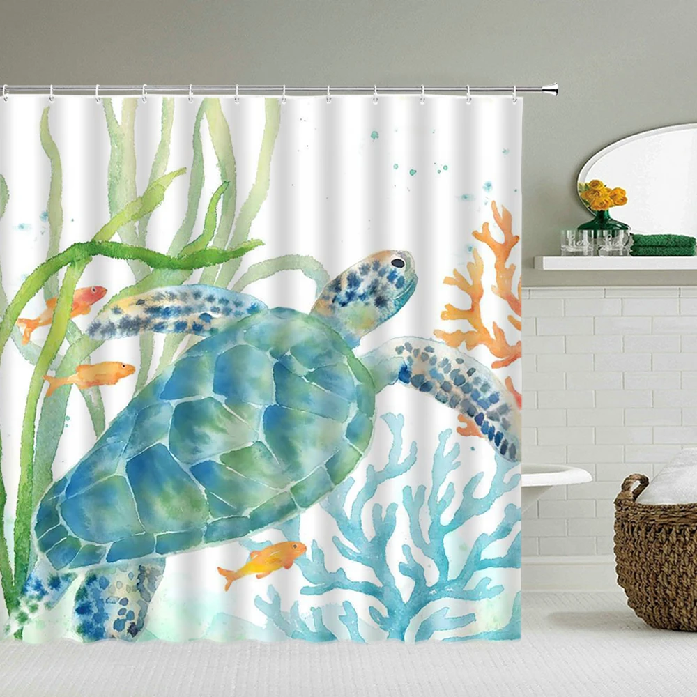 

3D Printing Cartoon Bath Screens Ocean Sea Turtle Dolphin Starfish Bathroom Shower Curtains Decor Multi-size Shower Curtain