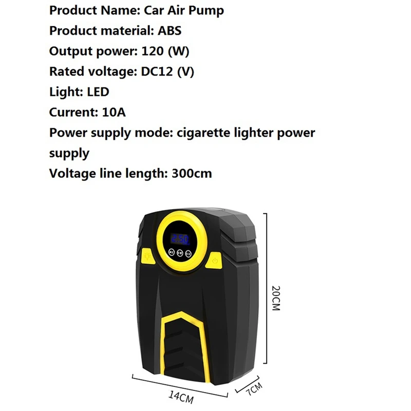 

Digital Tyre Inflator, Portable Air Compressor Tyre Pump DC12V 150PSI with LED Light for Car Bicycle SUV Boat
