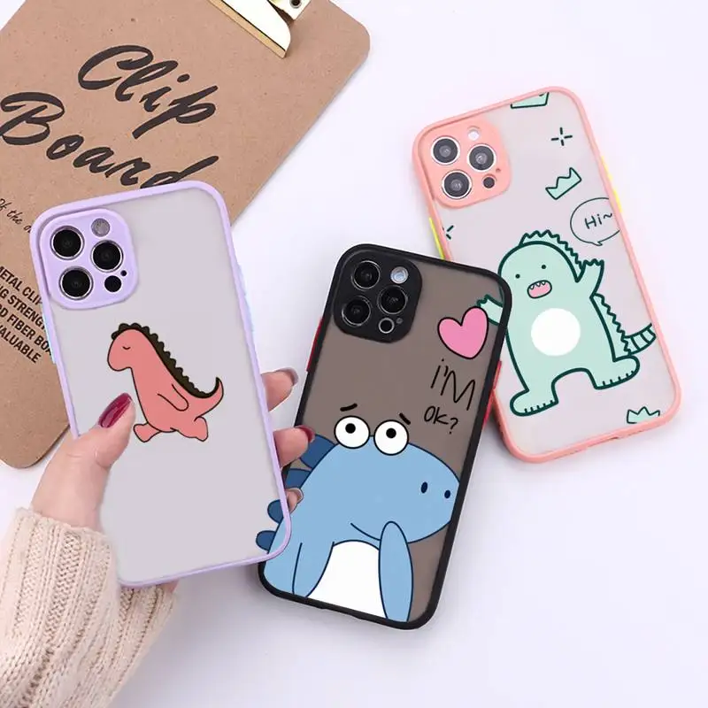 

Creative cute dinosaur Phone Case For iPhone 13 12 11 Mini Pro XR XS Max 7 8 Plus X Matte transparent Back Cover