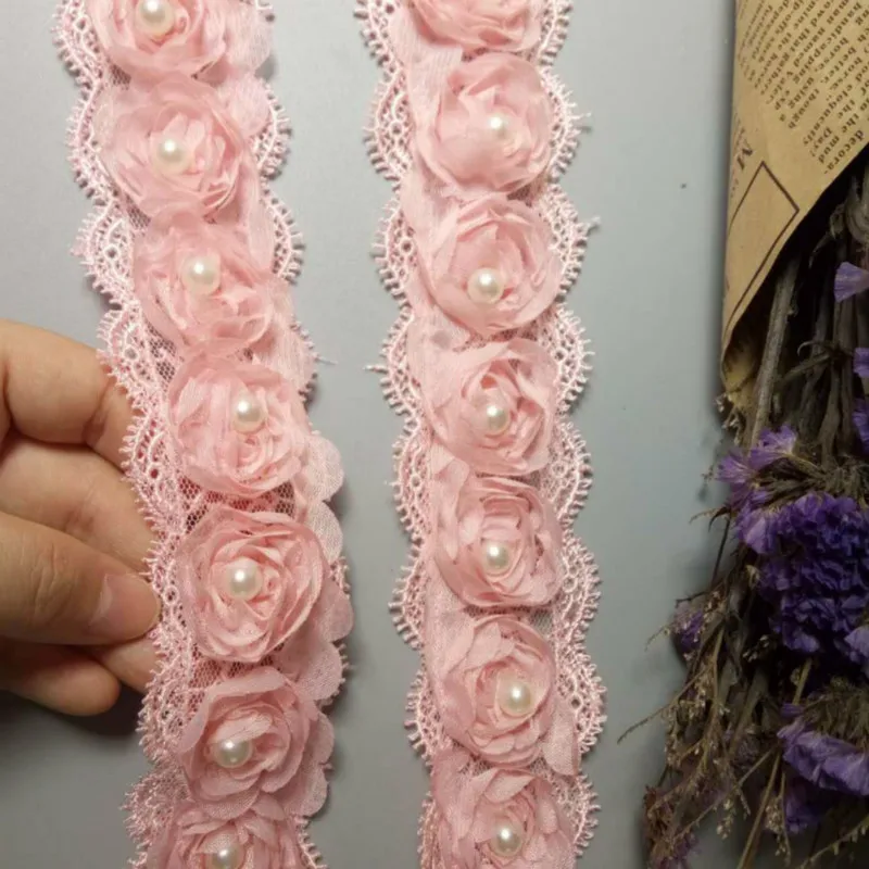 2 ярда растворимая розовая искусственная шифоновая вышитая кружевная отделка