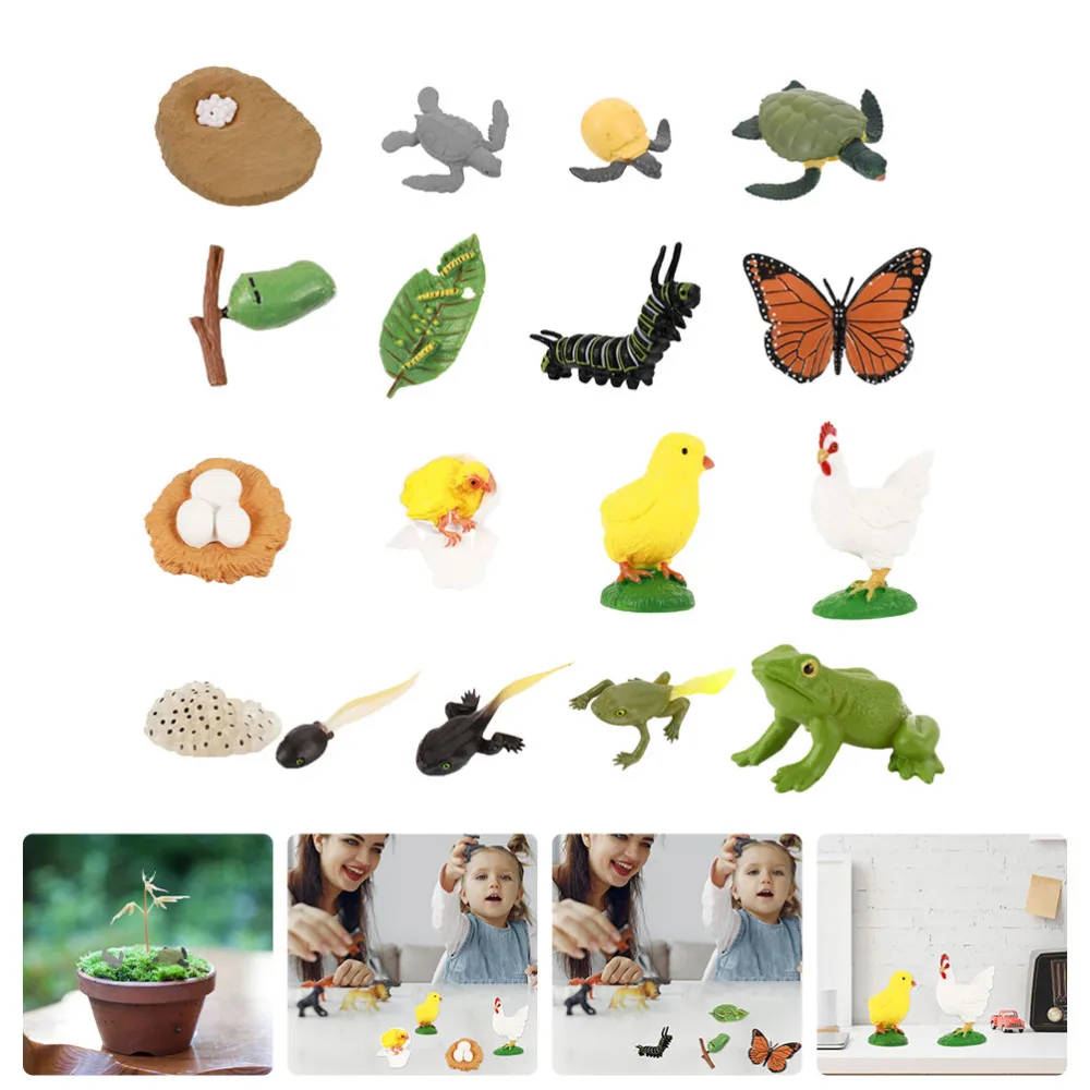 

4 Sets Animal Figurines Life Cycle Models of Butterflies Turtle Frogs Rooster