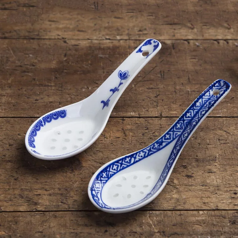 Китайская сине белая фарфоровая ложка для риса 4 шт./лот винтажные керамические