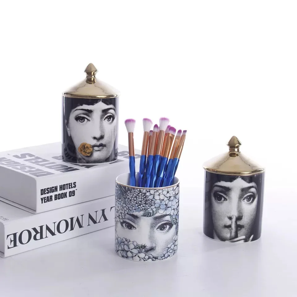 Классический художественный Декор для дома, фарфоровый подсвечник Fornasetti, банка для хранения свечей, керамическая банка для украшения дома, держатель для ручек