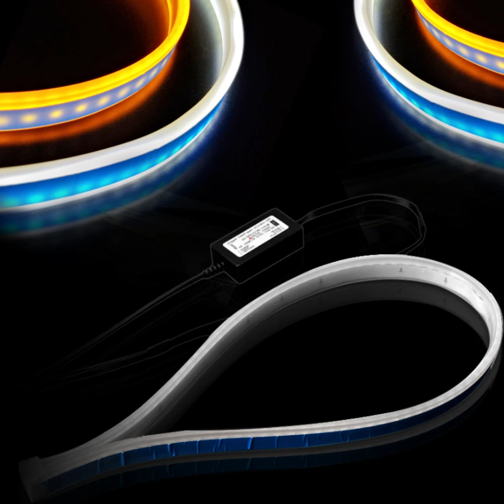 2шт ультра-тонкий Янтарный Белый DRL Дневной ходовой светильник гибкий