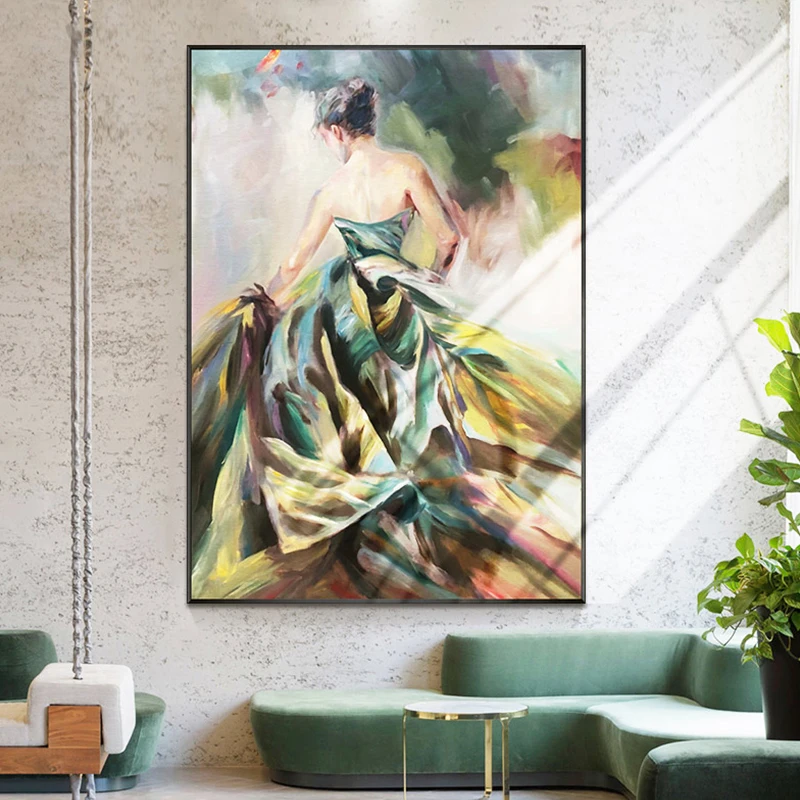 Kopen 100% Hand Geschilderd Abstracte Jurk Art Olieverfschilderij Wall Art Frameloze Foto Decoratie Voor Live Kamer Home Decor Gift