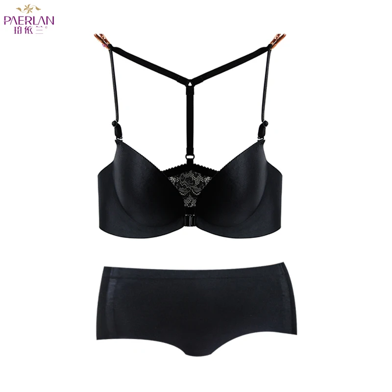

PAERLAN One-piece Comfort Seamless Collection Backless Underwear +Panties Front Buckle Y-type Beauty Back Lace Female Bra Set