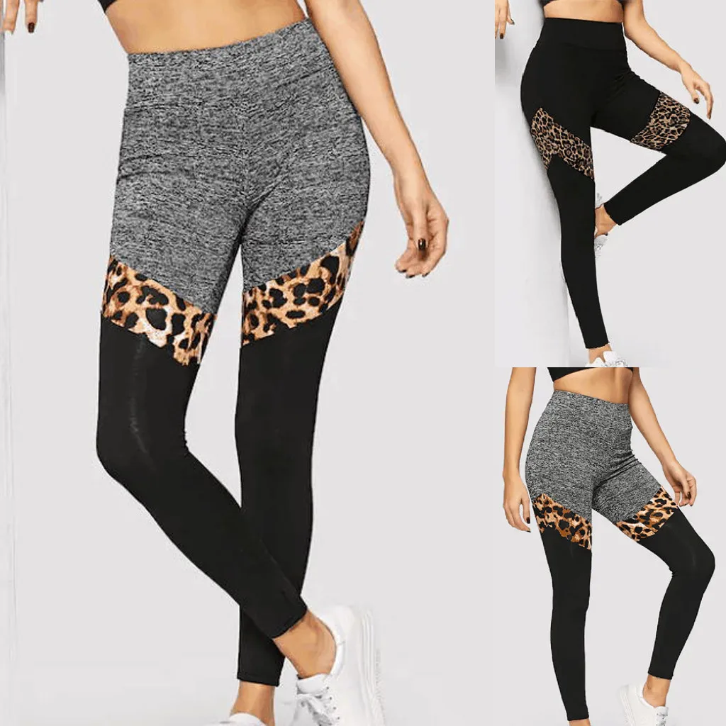 

Women's Leopard Stitching Yoga Pants Leopard Color Block Patchwork High Waist Stretch Yoga Pants Trousers 40*