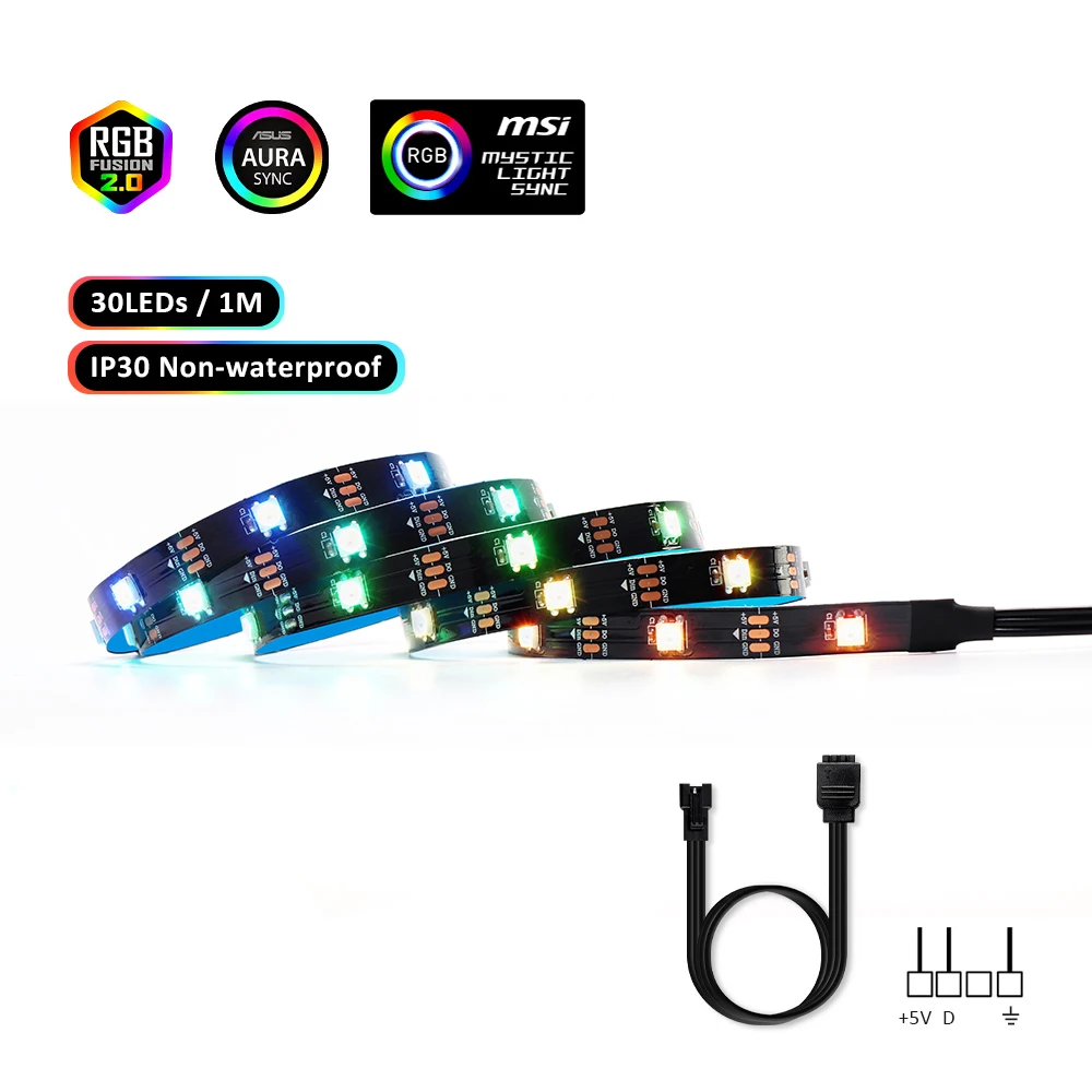 30 LEDs IP30 Материнская плата RGB адресуемых WS2812b Светодиодные ленты для ПК чехол для ASUS Aura SYNC, MSI Mystic светильник синхронизации, RGB Fusion 2,0, 3 Pin Header - Испускаемый цвет: 30 LEDs IP30
