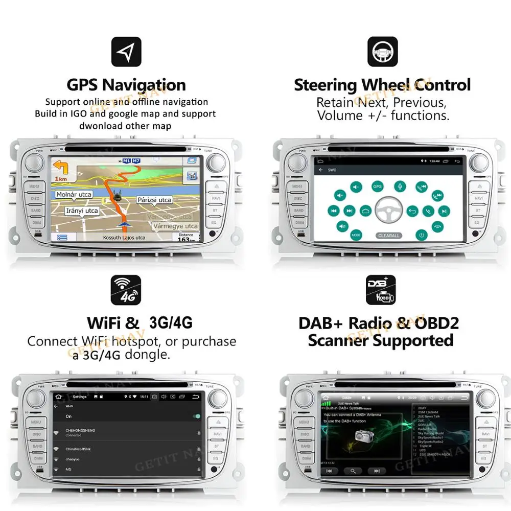 Автомобильный мультимедийный DVD-проигрыватель с IPS экраном Android 10 GPS для Ford Mondeo Focus