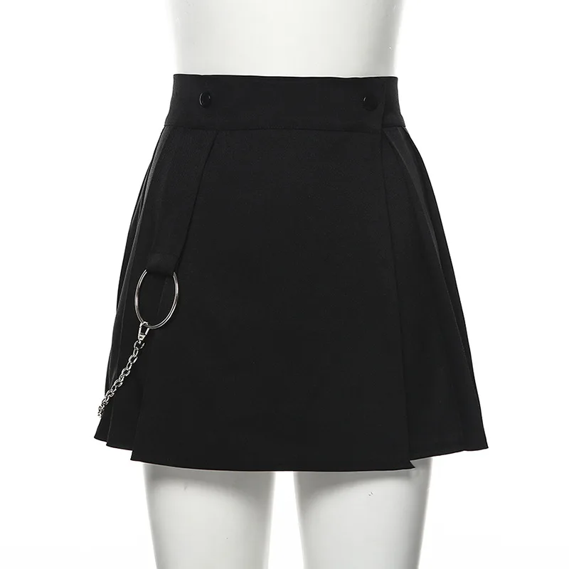 

2020 Girls High Waist Pleated Patchwork Mini Skirt Rivet Chains Clubwear Black White Skirts Autumn Harajuku Lolita Outfits